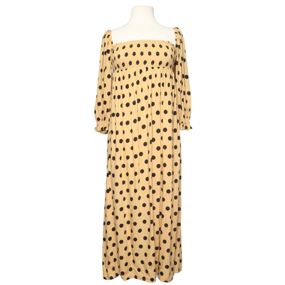 Faithfull The Brand Size XS Medium Brisa Emelda Midi Dress‎ Smocked Dot Yellow